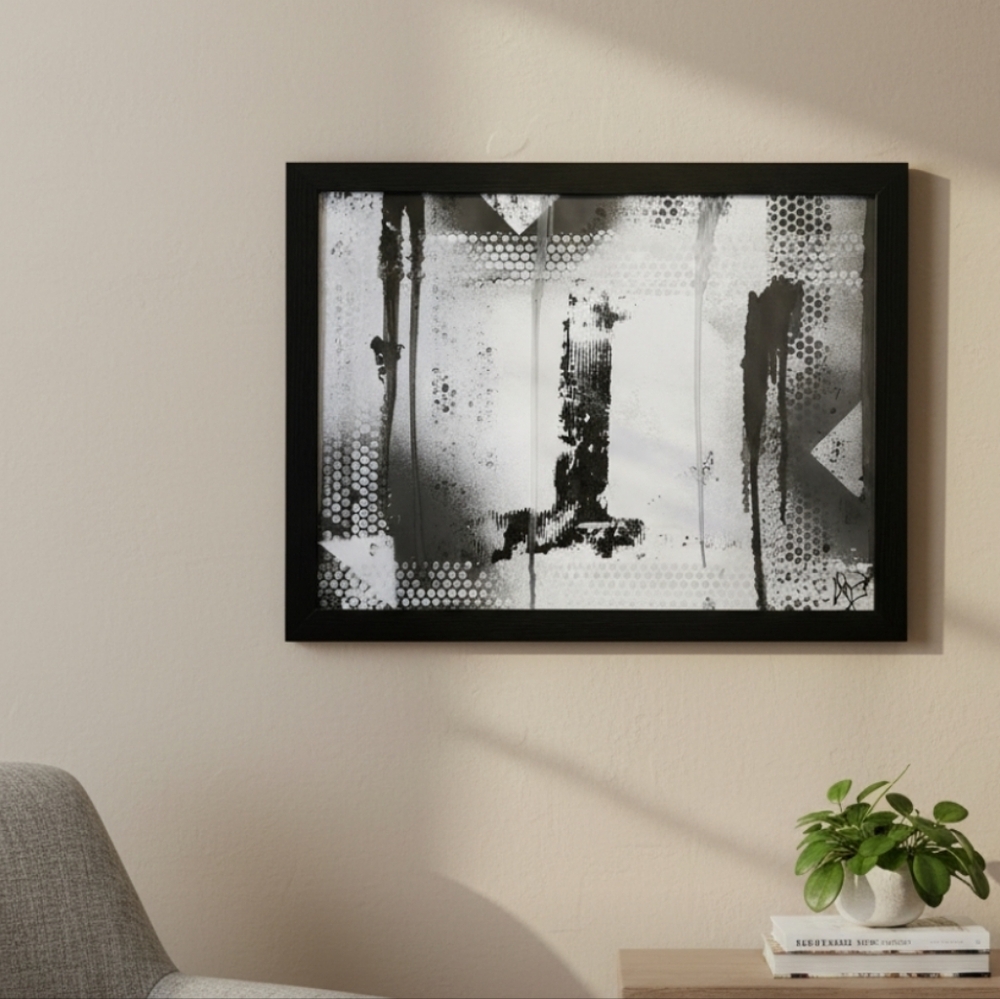 HANDCRAFTED Framed Abstract Painting HANDMADE Artwork HANDPAINTED Wall Art Decor